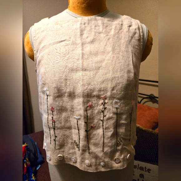 Vintage Carol Anderson Linen Top With Button Up Back Size Small/Medium - Picture 1 of 13